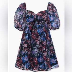 Forever 21 Floral Puff-Sleeve Mini Dress size M